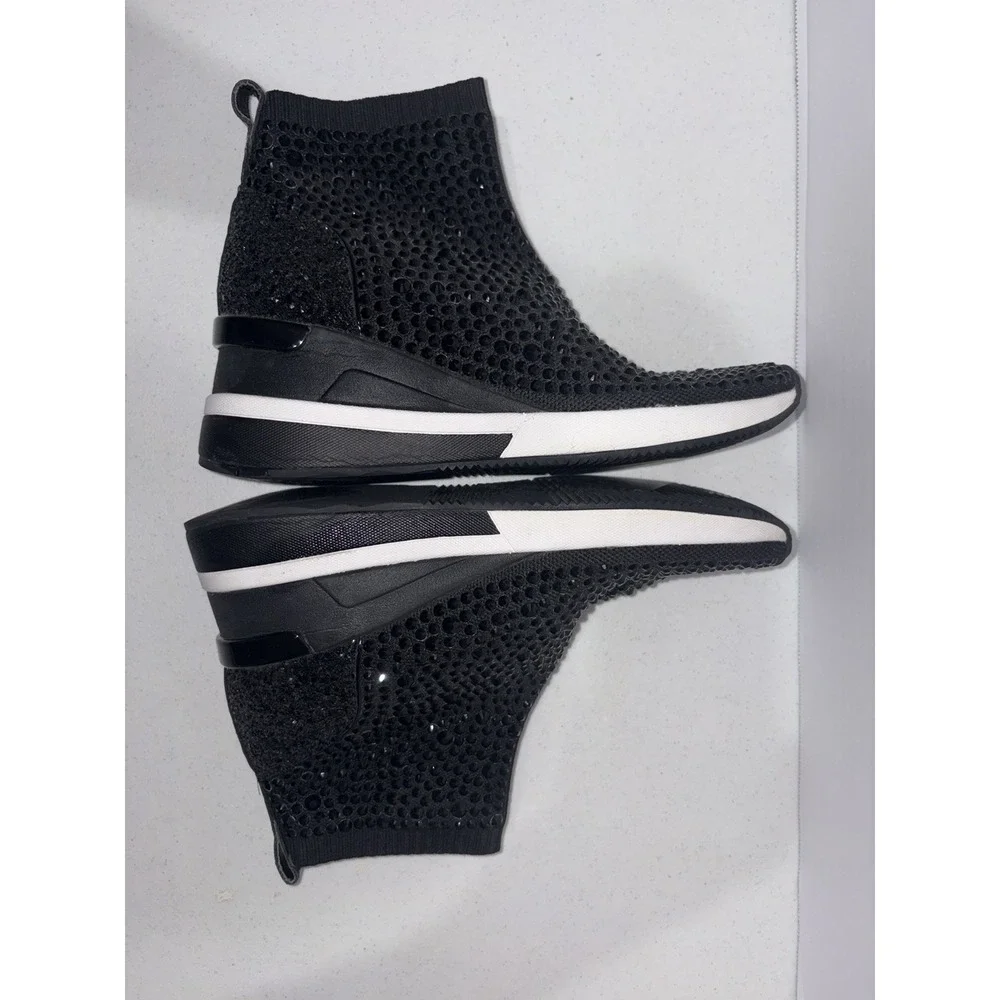 Michael Kors Skyler Crystal Sneakers Booties black hot fix stone wedge heel Sz 7